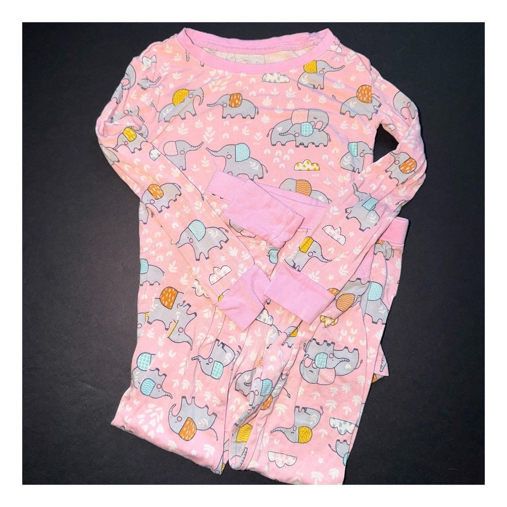 Little Sleepies Pink Elephant Bamboo Viscose Pajama Set 3T  Kids PJs